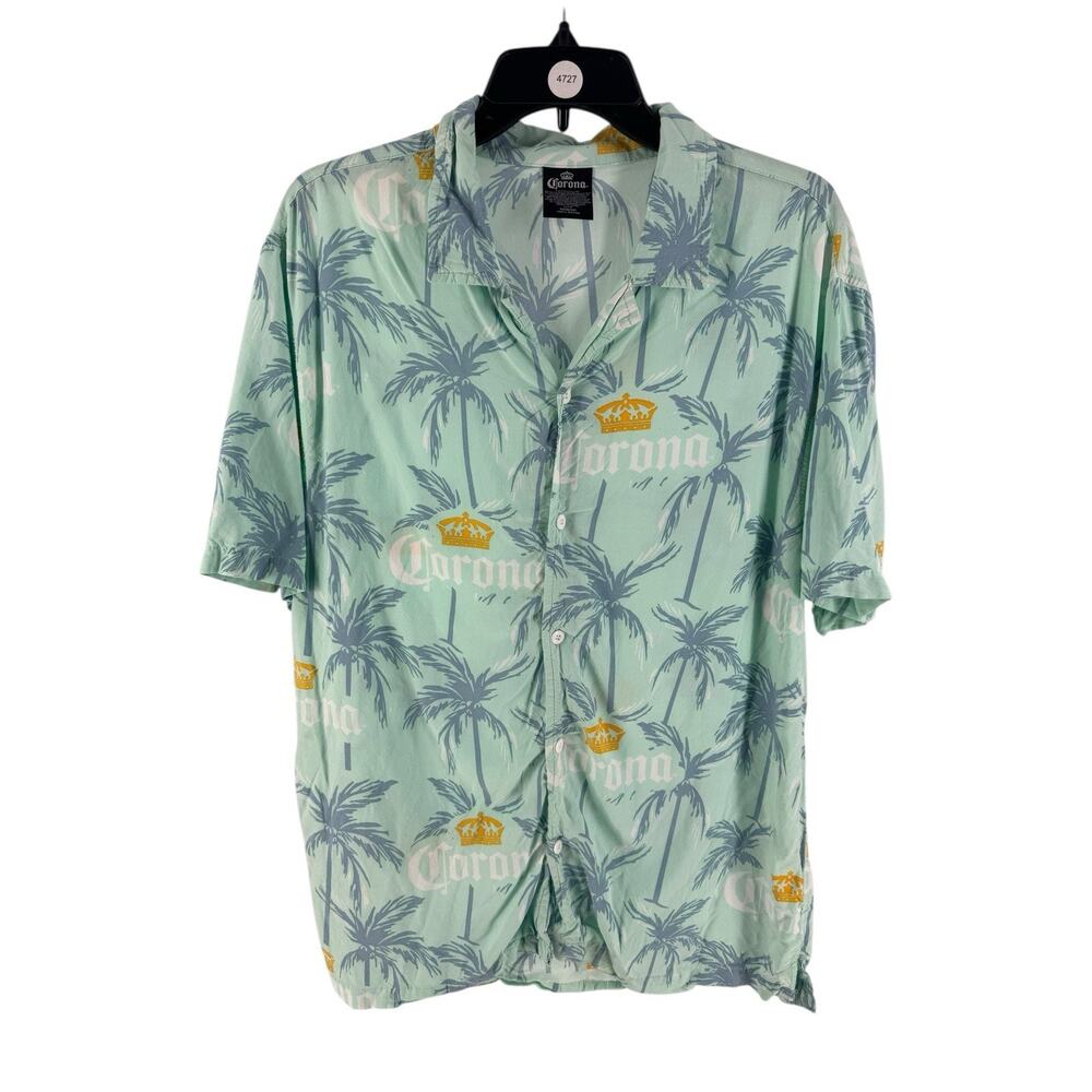 Corona Men's‎ Hawaiian Spell Out Short Sleeve Button-Up Shirt Size Medium